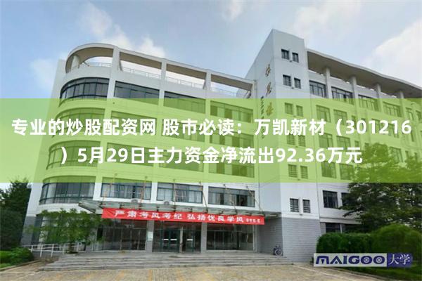 专业的炒股配资网 股市必读：万凯新材（301216）5月29日主力资金净流出92.36万元